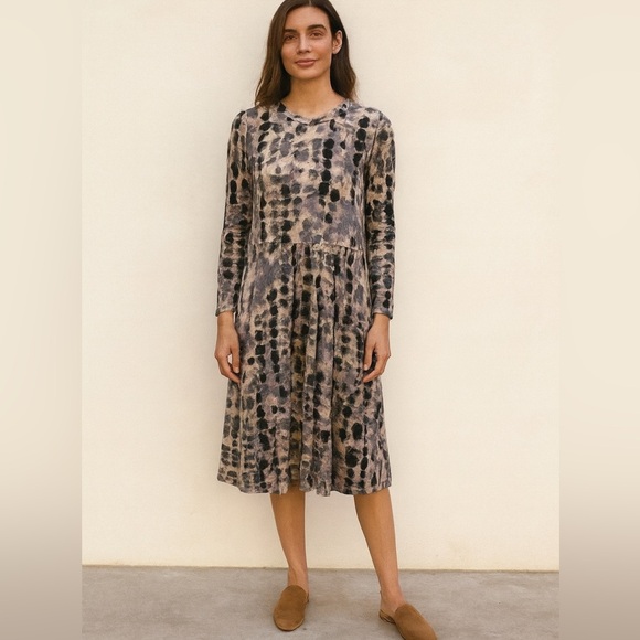 ICHI Maxikleid Gr. 36 Violetter Tie-Dye-Druck Medium MIDI Length empire waist - Picture 1 of 13